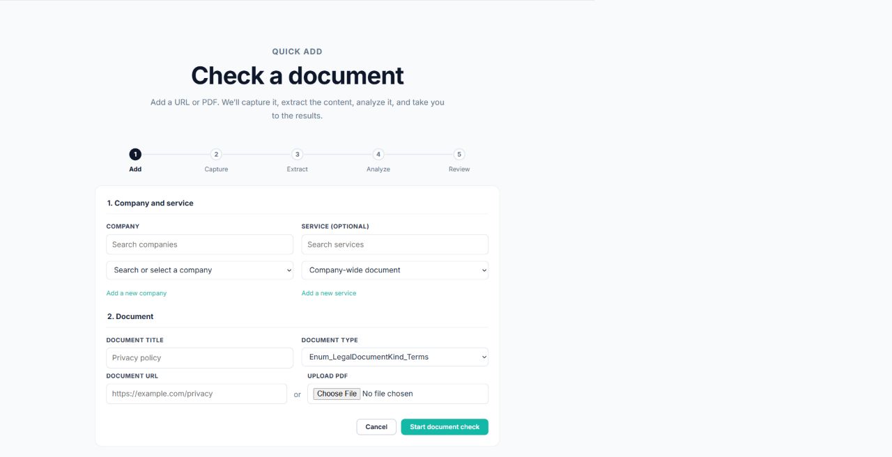 ClauseWatcher quick document check form